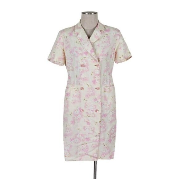 Harve Benard Dress 12P Double Breasted Floral Pastel Yellow Pink Linen Rayon Y2K - Picture 1 of 9